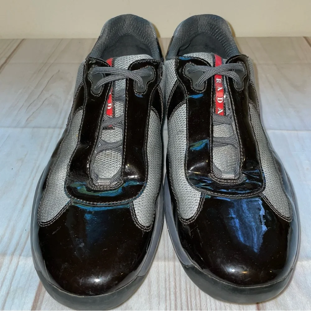 Prada Americas Cup Sneakers Men Black Patent Leather UK 11 US 12 - Picture 3 of 10